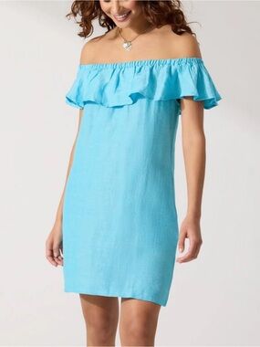 Tommy Bahama St. Lucia Ruffle Blue Linen Cover Up Dress New Size XL